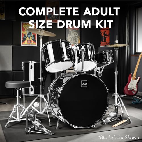 Best Choice Products 5-Piece Full Size Complete Adult Drum Set w/Cymbal Stands, Stool, Drum Pedal, Sticks, Floor Tom - Dark Blue Sparkle