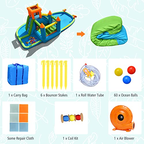 HONEY JOY Inflatable Water Slide, 19x17FT Large Water Park w/Dual Long Slides & Climbing Walls, 2 Soccer Gates & Canons, Giant Splash Pool, Blow up Water Slides Inflatables for Big Kids, 950w Blower