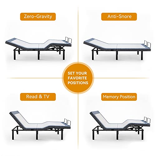 Adjustable Bed Frame Twin XL Quick Assembly Adjustable Bed Base Electric Bed Frame with Wireless Remote Independent Head and Foot Incline Dual USB Charging Ports Under Bed Nightlight Side