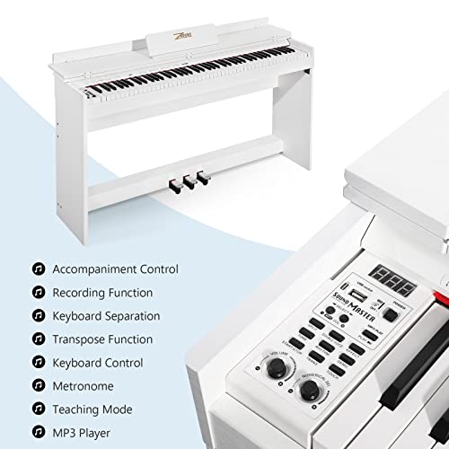 ZHRUNS Digital Piano 88 Key Weighted Keyboard,Full Size Semi Weighted Electronic Keyboard Piano,Electric Piano Keyboard with Sustain Pedal, Portable Piano Keyboard for Beginners Adults,White