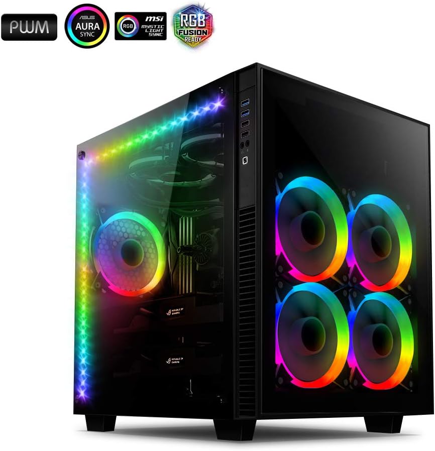 anidees AI Crystal Cube AR V3 Dual Chamber Tempered Glass EATX / ATX PC Gaming Computer Case, Water-Cooling Ready , Steel Structure, w/ 5 RGB PWM Fans / 2 LED Strips - Black AI-CL-Cube-AR3