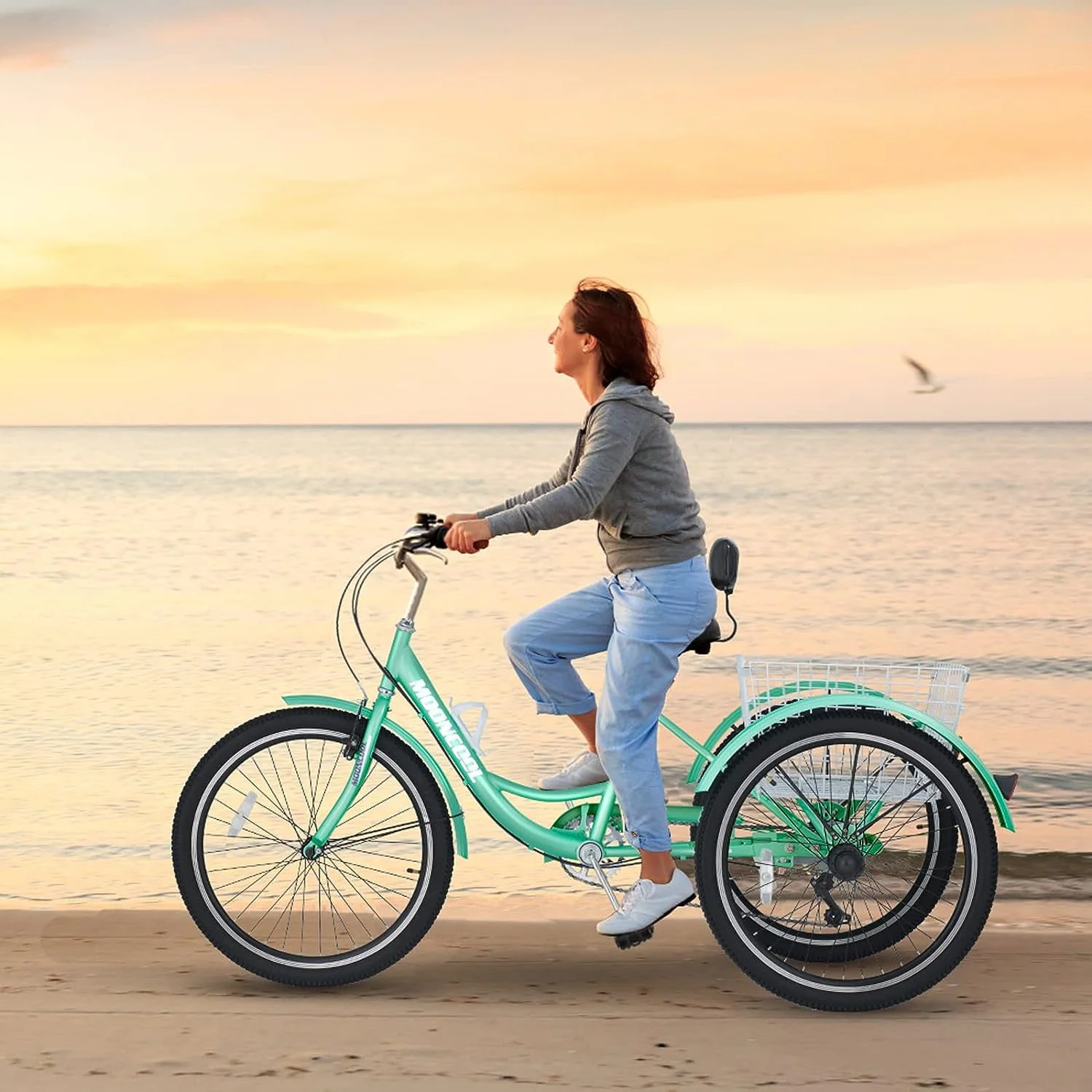 FICISOG 26 Adult Tricycle, 3 Wheel 7 Speed Bikes,450lbs Capacity Cruise Trike with Shopping Basket