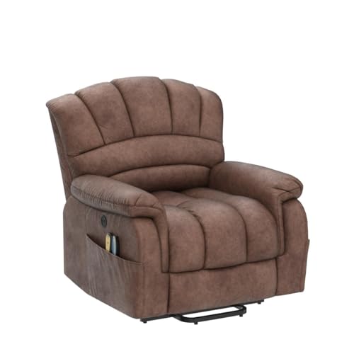 Large Power Lift Recliner Chair with Massage and Heat for Elderly Big Man, Extra Wide & Oversized Electric Recliner with 2 Remote Controls, 2 USB Ports & 2 Side Pockets, 350lbs Capacity (Brown)