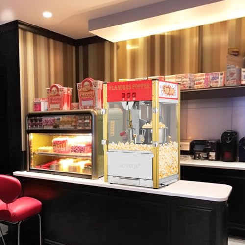 ROVSUN Popcorn Machine with 16 Ounce Kettle, Countertop Popcorn Maker Commercial Popcorn Machine w/Stainless Steel Scoop, Oil Spoon & 3 Popcorn Cups for Home Movie Theater, Red