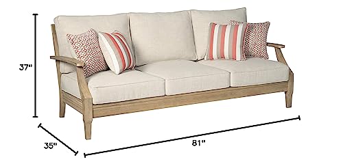Signature Design by Ashley Carter Hall Outdoor Eucalyptus Patio Sofa with Cushion, Beige