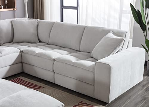 Roundhill Furniture Breton Modular Sectional Sofa Couch for Living Room, L Shape+Ottoman, 7-Piece, Oyster Grey