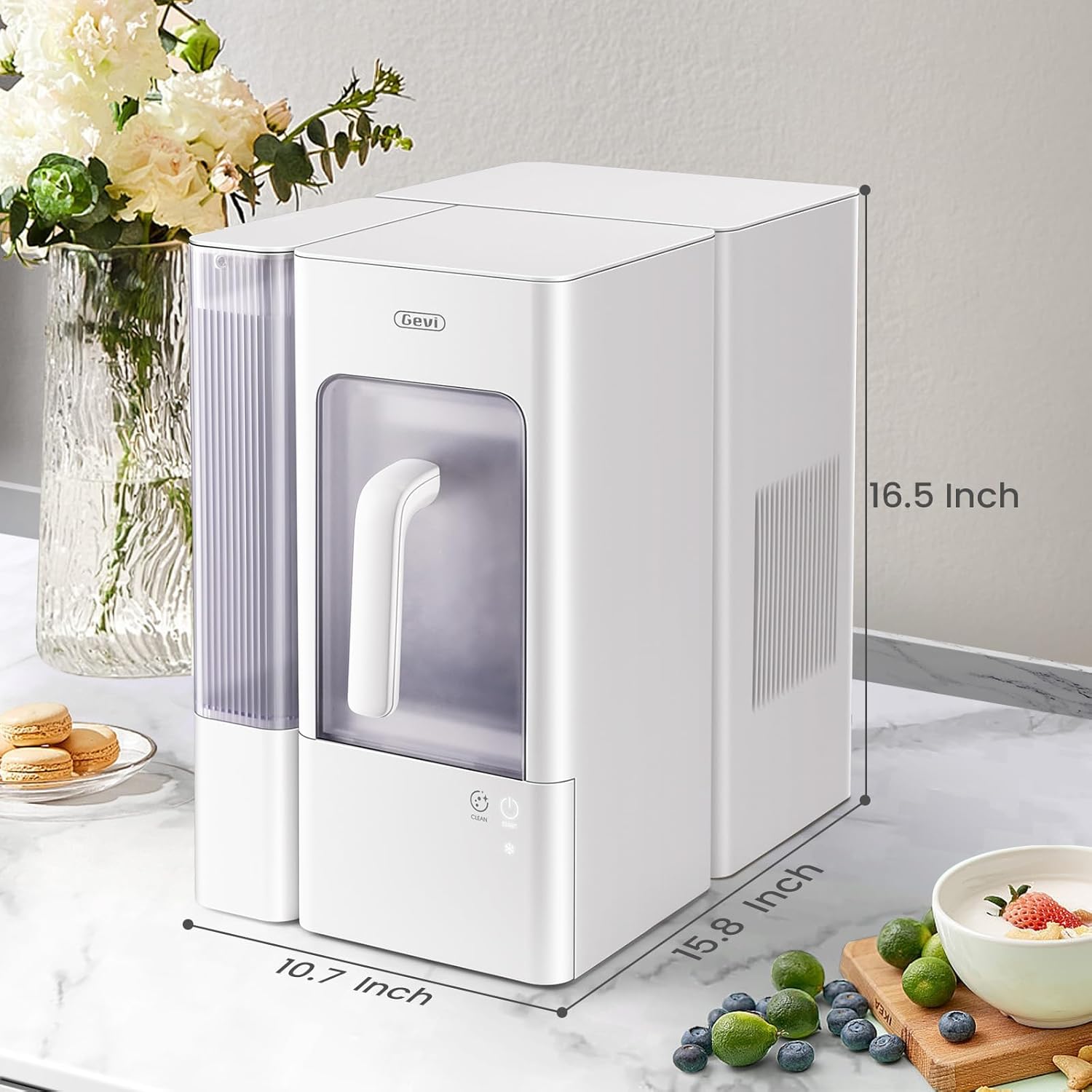 Gevi Adella Nugget Ice Maker Countertop, Chewable Pellet Ice Machine with Portable Ice Basket Large Side Tank Self-Cleaning for Home Kitchen Office Party Mother Gift, White (Adella)