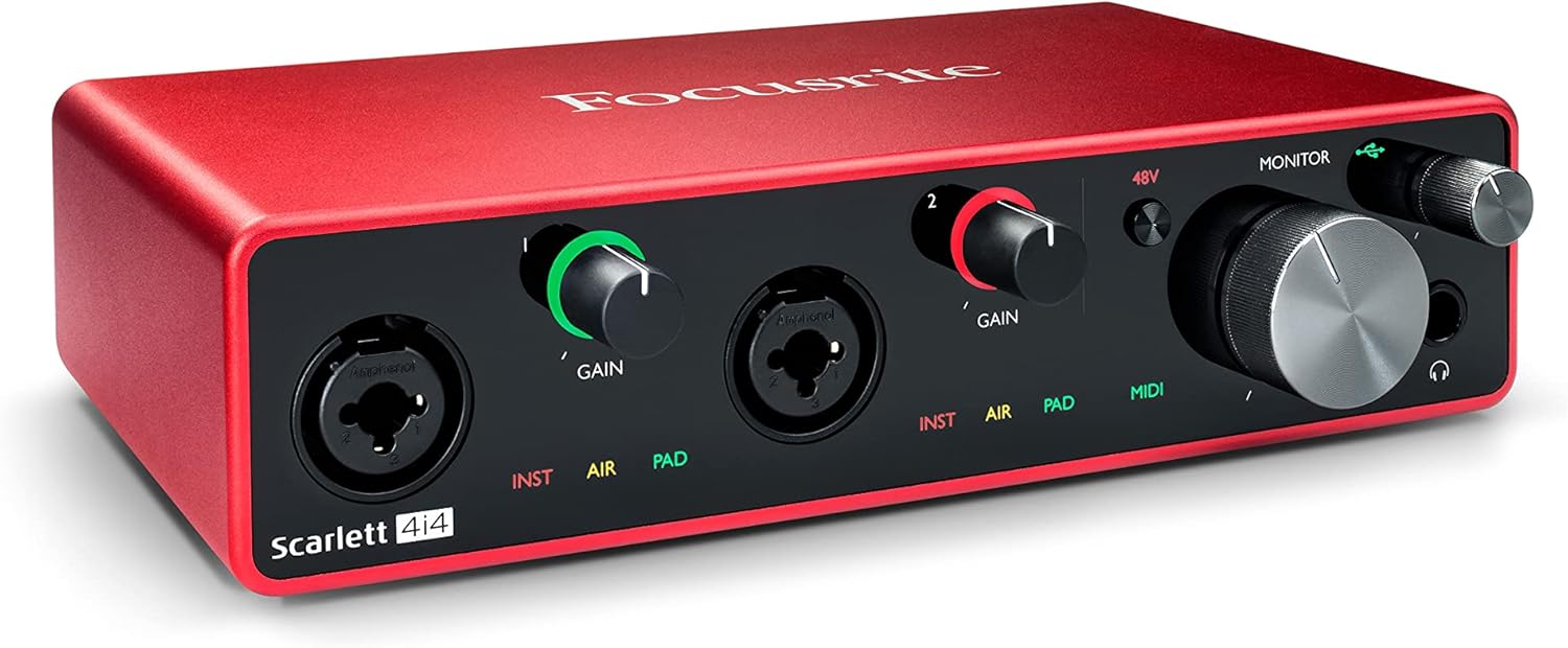 Focusrite Scarlett 4i4 4x4 USB Audio Interface Full Studio Bundle with Creative Music Production Software Kit
