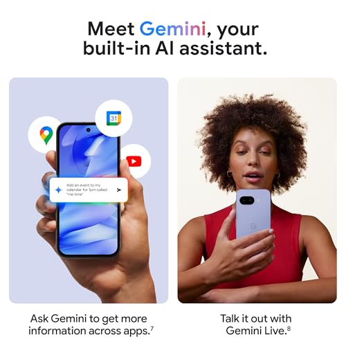 Google Pixel 9a with Gemini - Unlocked Android Smartphone with Incredible Camera and AI Photo Editing, All-Day Battery, and Powerful Security - Iris - 128 GB