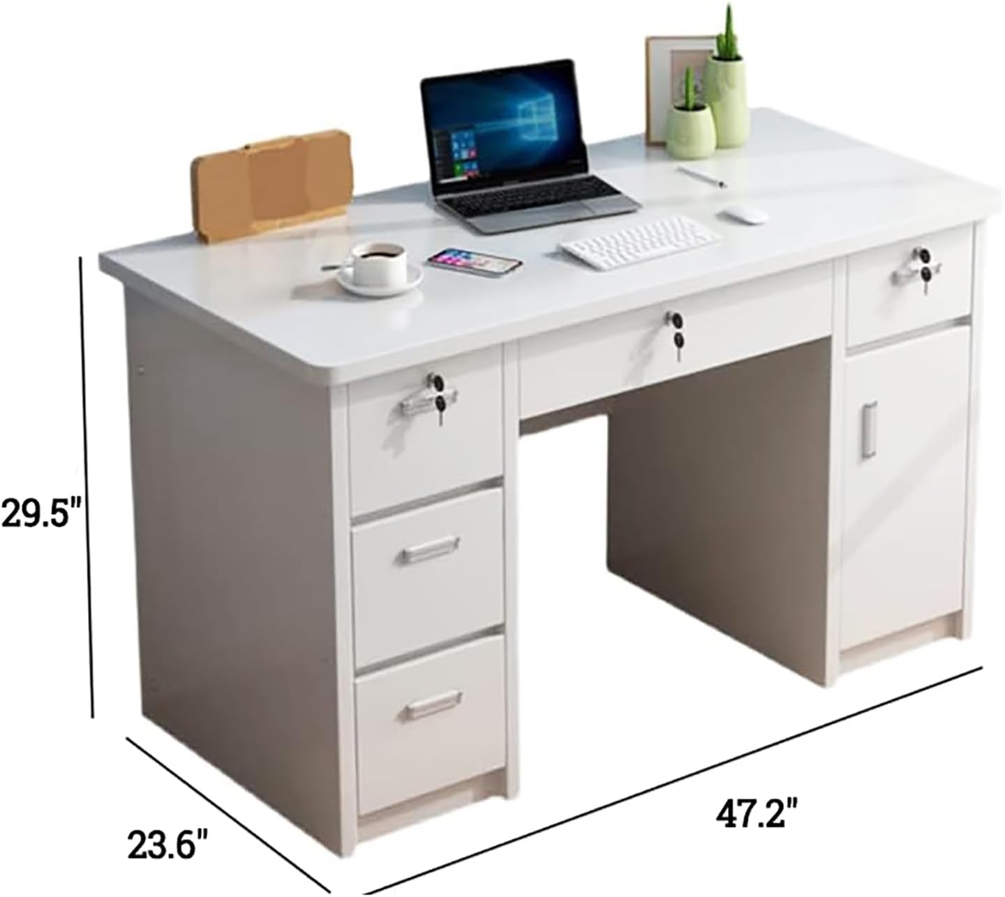 Home Office Writing Desk with Drawers,Wooden Computer Desk Vanity Desk Study Table Desk with Storage,Modern Workstation Small Desk for Bedroom Living Room(47.2" L x 23.6" W x 29.5" H, Gray)
