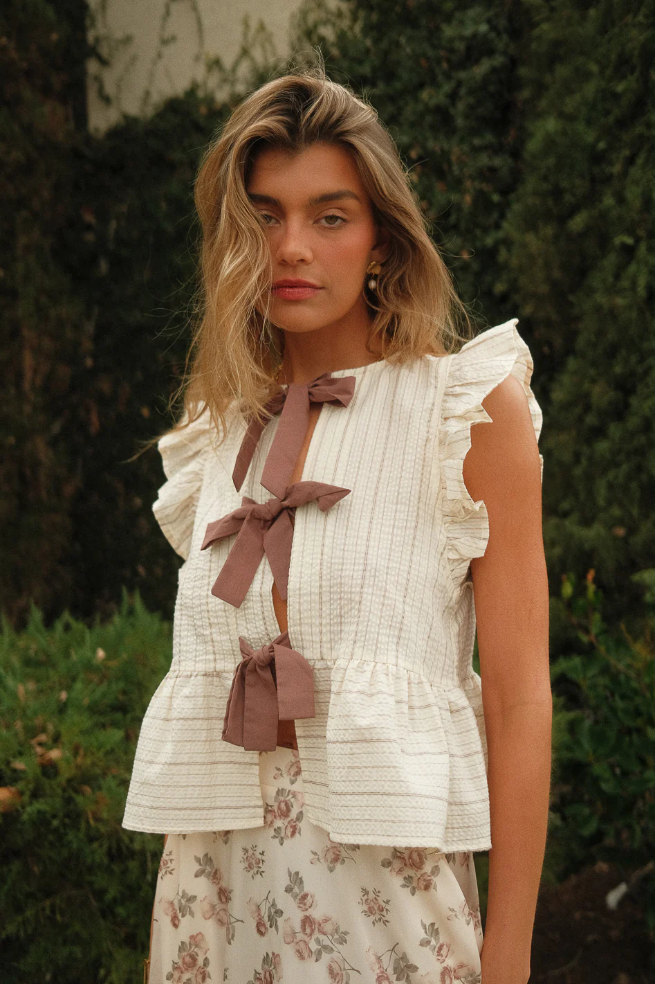 Kadie Tie Front Blouse in Mocha - FINAL SALE