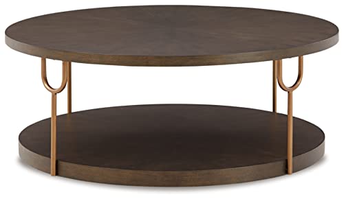 Signature Design by Ashley Ranoka Contemporary Round 42" Coffee Table, Metallic & Goldtone Finish