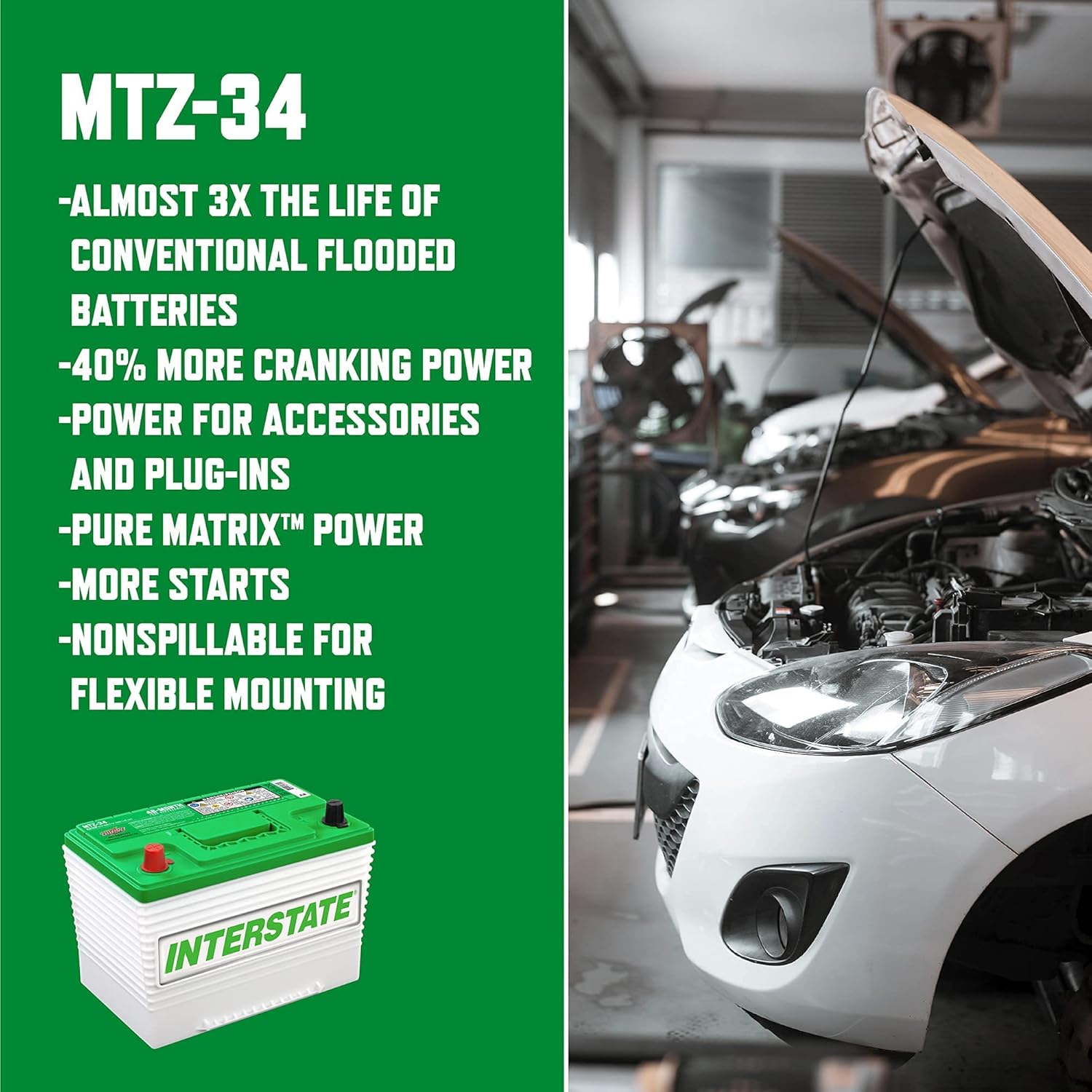 Interstate Batteries Automotive Battery 12V 63Ah (Group 34, 24) Pure Lead, Deep Cycle, Top Post Automobile Replacement (MTZ-34) Car, Jeep, SUV, Truck, Van