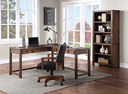 OSP Home Furnishings Baton Rouge Rustic L-Shape Office Desk with Power Port Drawer, Champagne Oak Finish