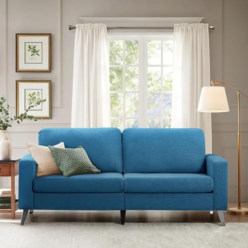 Esright Leather Sofa Couch, Faux Leather Couch 79" Wide, Mid Century Modern Couches for Living Room, Navy Blue Leather Sofa Couch, Navy Blue