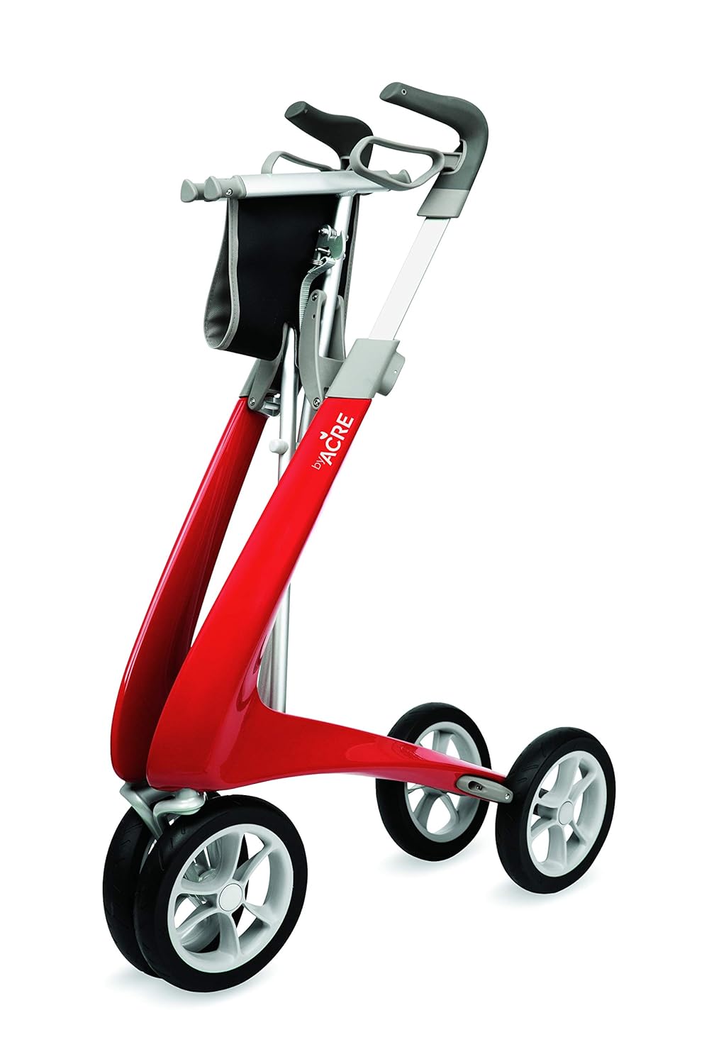 ByACRE Carbon Ultralight Rollator Walker with Organizer Bag, Wide Track, 18.5" x 24" Seat (W x H), Red