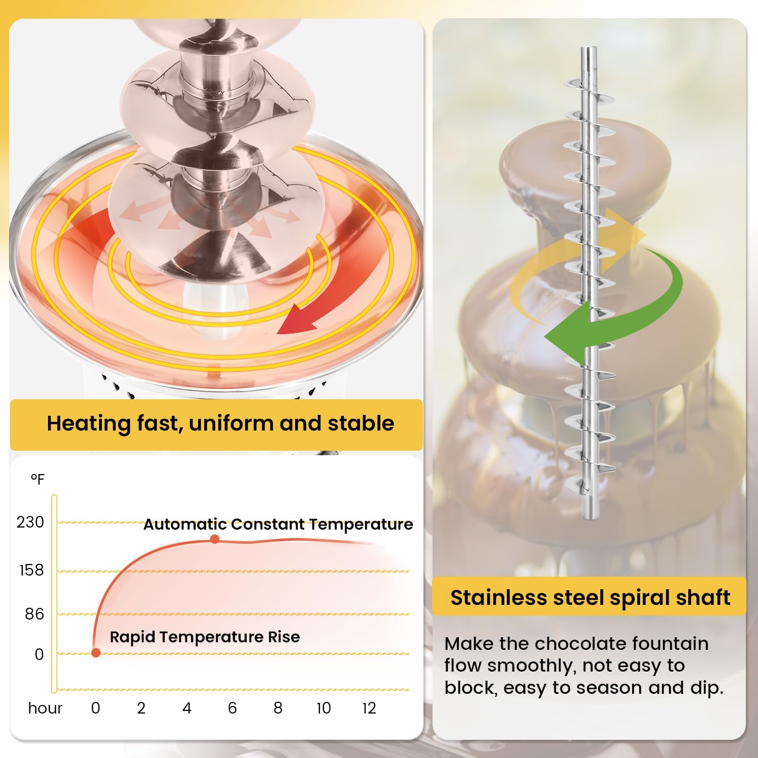 Commercial Chocolate Fountain 5 Tiers 13.2 Lbs Nacho Cheese Fountain Stainless Steel Hot Fondue Fountain Machine for Bakery, Party, Gathering, Wedding, Rental, Knob Control