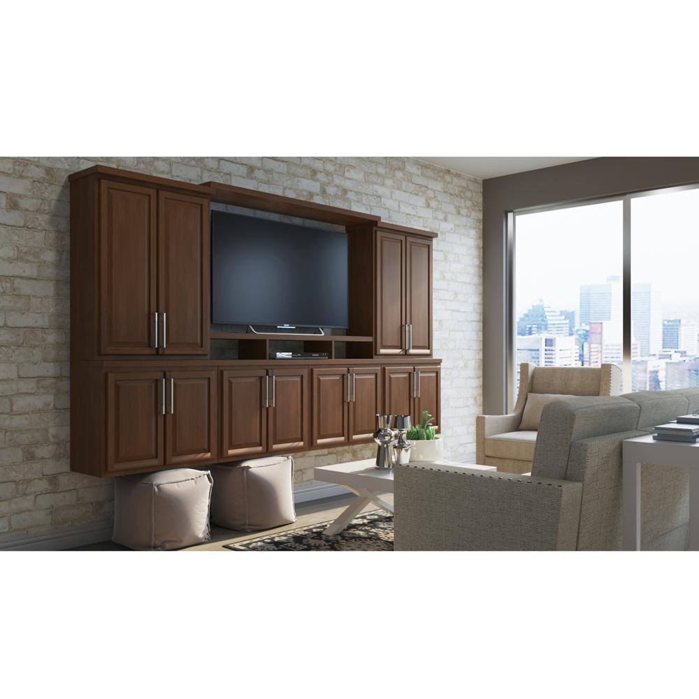 Hampton Bay Hampton Assembled 36x12x24 in. Above Refrigerator Deep Wall Bridge Kitchen Cabinet in Cognac, Red