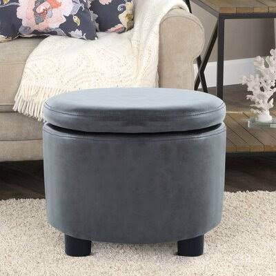 Mcadams 16x22 Wide Faux Leather Round Storage Ottoman George Oliver Fabric: Gray