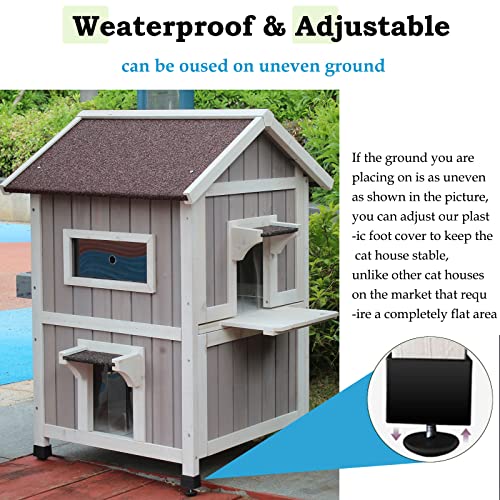 Rockever Outdoor Cat House, Large Outdoor Houses for Feral Cats Wooden Outside Cat Shelter Weatherproof with Escape Door
