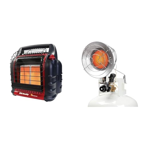 Mr Heater 4000 to 18000 BTU 3 Setting Portable LP Gas Heater Unit with Dual Tank Connection for Indoor and Outdoor Use, Black/Red