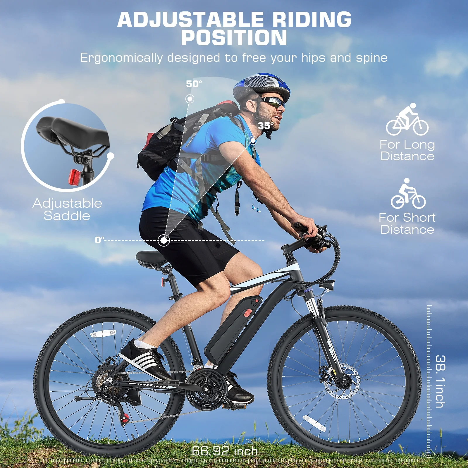 Electric Bike 26" x 2.1" Electric Bike for Adults 500W Electric Mountain Bicycle, 48V Battery City Ebike, Lockable Suspension Fork, Shimano 21 Speed, Electric Commuter Bike UL 2849 Certified