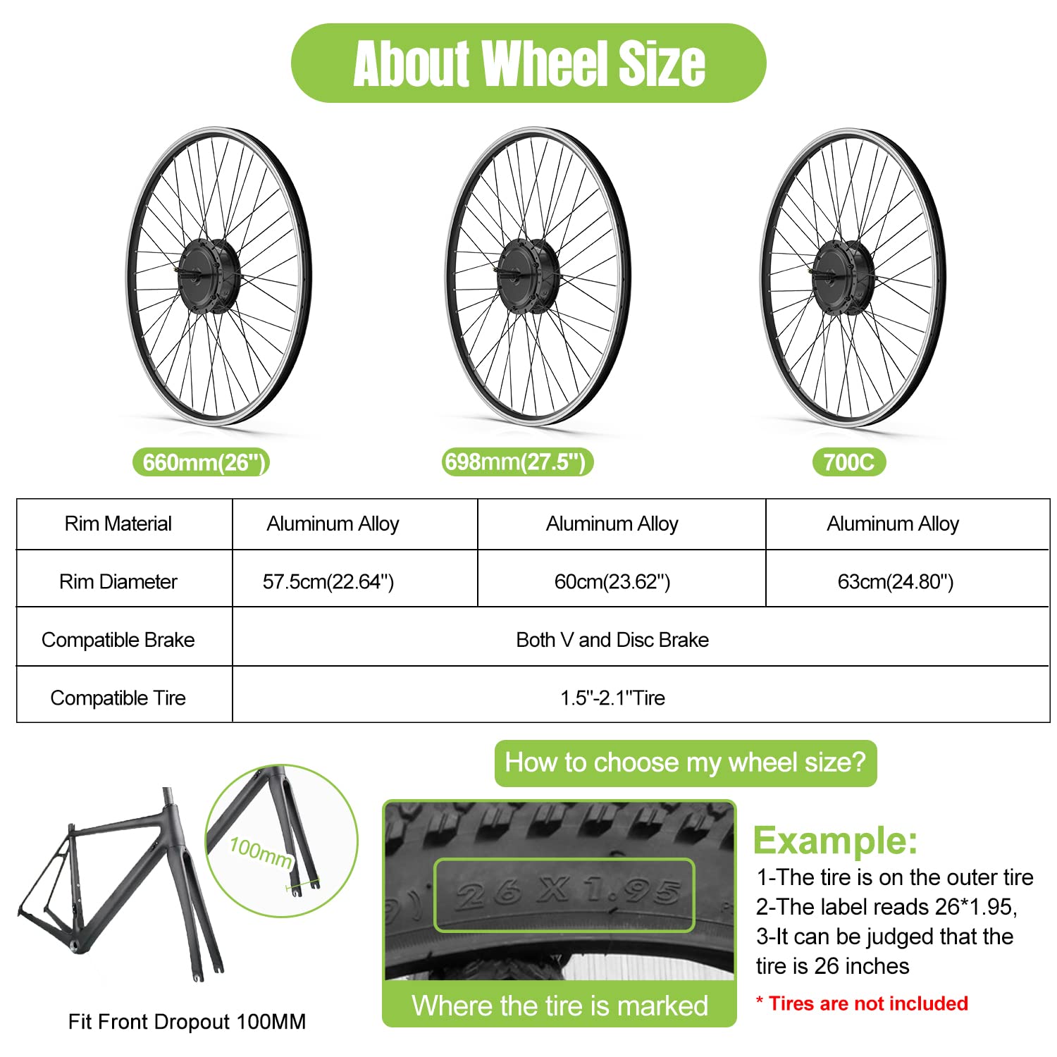 BAFANG 48V 500W Front Hub Motor Electric Bike Conversion Kit for 26 inch /700C Wheel Drive Engine with Optional LCD Display & Battery and Charger