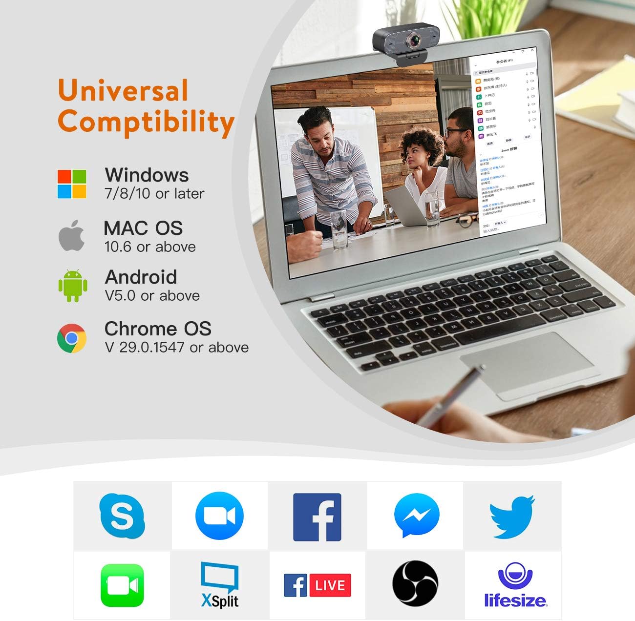 1080P Web Camera - Angetube HD Webcam with Microphone - USB Computer Camera with 90-Degree Wide Angle, Plug and Play for Zoom | Skype | Teams | Streaming | Video Calling