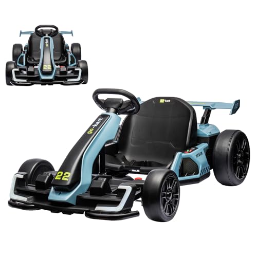 24V Electric Go Kart for Kids，Powerful Drift Kart with Adjustable Seat, 2x150 Motor, 8.5 Mph Speed, 4 Speed Modes, Led Lights, Music, and Honking Horn for Ages 6-12,Red