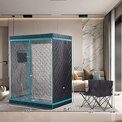 Full Size 2 Person Sauna Tent, Portable Steam Sauna Tent for Home, 1 or 2 Person Foldable Lightweight, Full Body Sauna Tent for Relaxation, Steamer Not Included, 2 Person Foldable Chair(Grey)