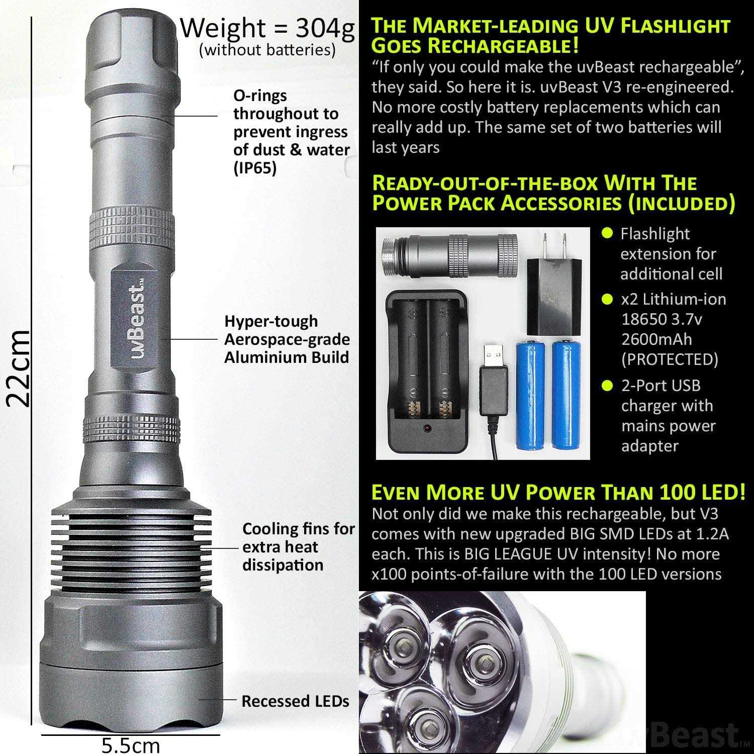 uvBeast New V3 385-395nm Black Light UV Flashlight HIGH Power Upgraded Triple Broad Band LEDs Best for Professional/Commercial Use - Shop Hardware Tools Online Store