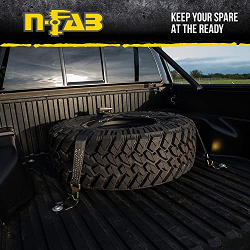 N-Fab Rapid Strap Truck Bed Tire Carrier | Gloss Black, Black Strap, Solid Welded Construction | BM1TSBK | Universal