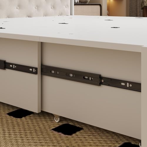 Full Size Murphy Bed Cabinet Bed with Charging Station and Drawer, Pull Out Murphy Bed Full, Space-saving Guest Cabinet Bed for Home Office Guest Room Bedroom White 76.4”L x 55.1”W x 40.9”H