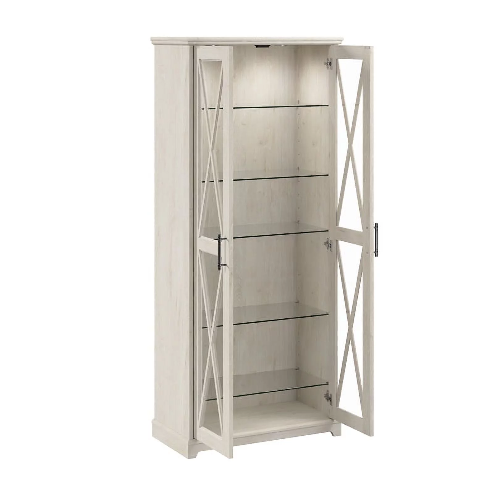 Bowery Hill Engineered Wood Curio Cabinet with Glass Doors in Linen White Oak