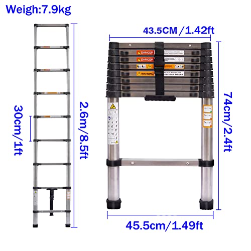 Telescoping Ladder 20FT Compact Extension Ladder with 2 Detachable Roof Hooks Aluminum Lightweight Collapsible Ladder for Home, RV, 330lbs Max Capacity