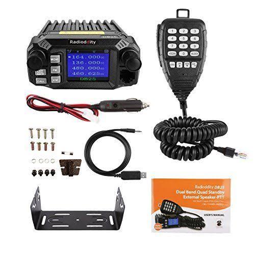 Radioddity DB25 Pro Dual Band Quad-standby Mini Mobile Car Truck Radio VHF UHF 4 Color Display 25W Vehicle Transceiver with Cabl