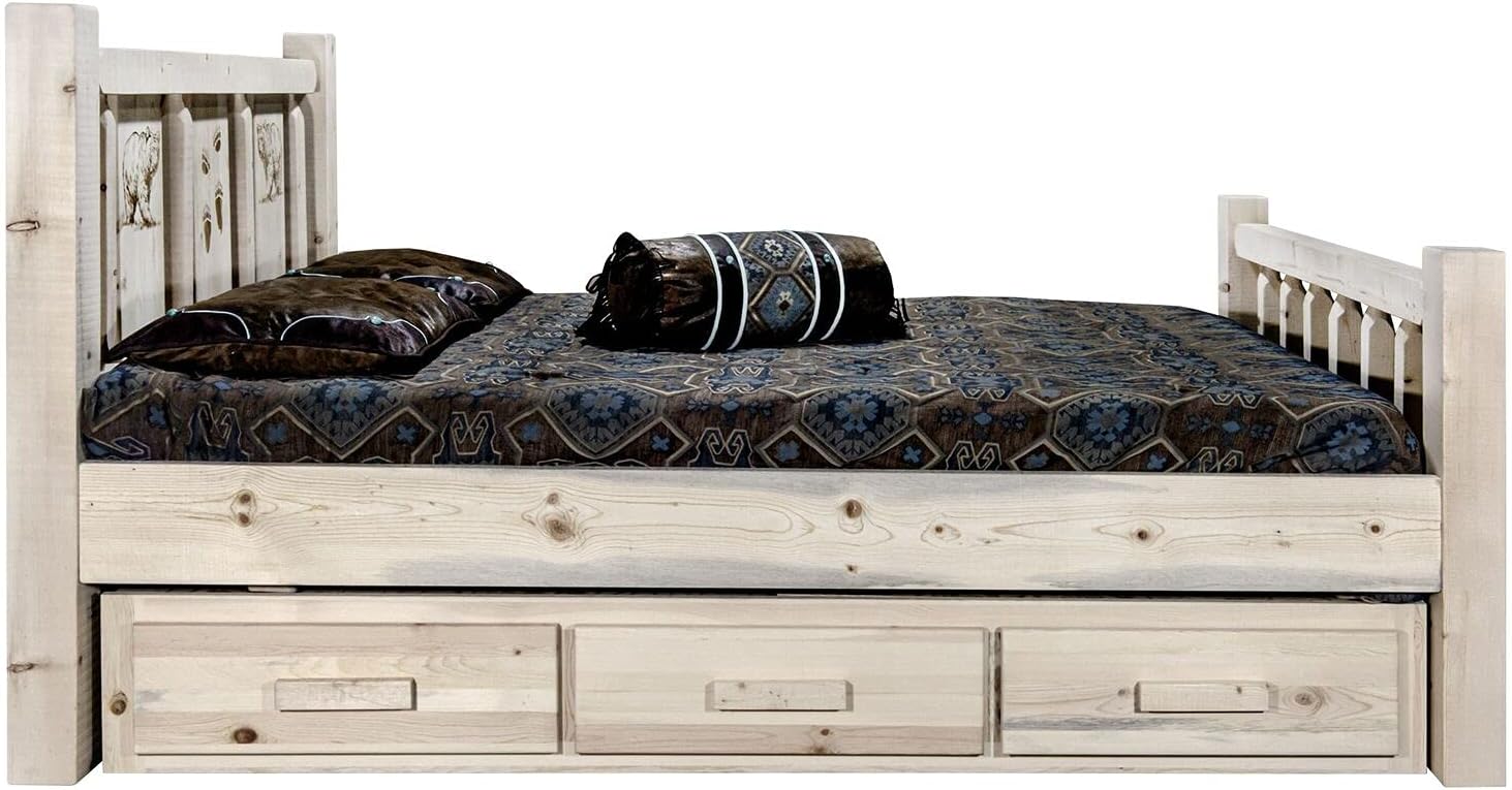 Montana Log Collection Wood Homestead Queen Storage Bed MWHCSBQLZWOLF
