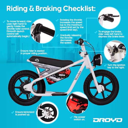 Weeler Electric Mini Bike - Electric Bike for Kids Ages 6 & Up - 200W Electric Bike w 6.2-10MPH up to 8 Miles - E Bike for Kids up to 45 Mins Run Time w 14in Tire, 24V 8Ah Battery