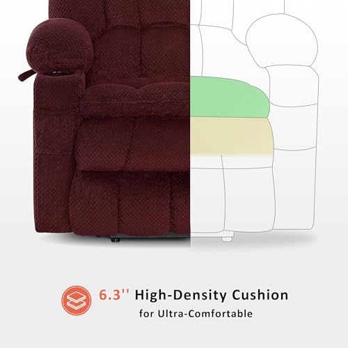 MCombo Dual Motor Power Lift Recliner Chair with Massage and Heat for Elderly People, Infinite Position, USB Ports, Cup Holders, Fabric 7890 (Medium-Regular, Burgundy)