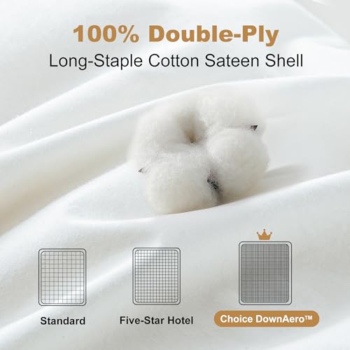 DownAero™ Goose Down Comforter King Size 100% Egyptian Sateen Cotton, 900 Fill Power Medium Warmth for All Season Duvet, White