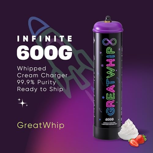 GreatWhip 600g Whipped Cream Charger Cylinder Food Grade High Capacity Pure Whip Cream Tank Cartridge,GreatWhip Infinite-(6 Cylinders)