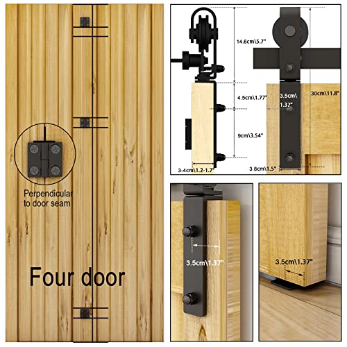 14FT Bi-Folding Sliding Barn Door Hardware Kit for 4 Doors,Slide Smoothly Quietly,Black Track J Shape Roller,No Door