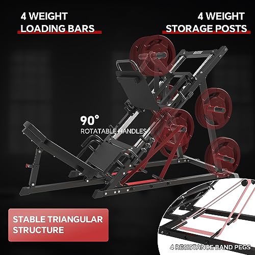 SPART Leg Press Machine with Calf Block, Professional Adjustable Leg Machine with Resistance Band Pegs and Plate Storages, Heavy Duty Workout Equipment for Leg Strength Training Home Gym