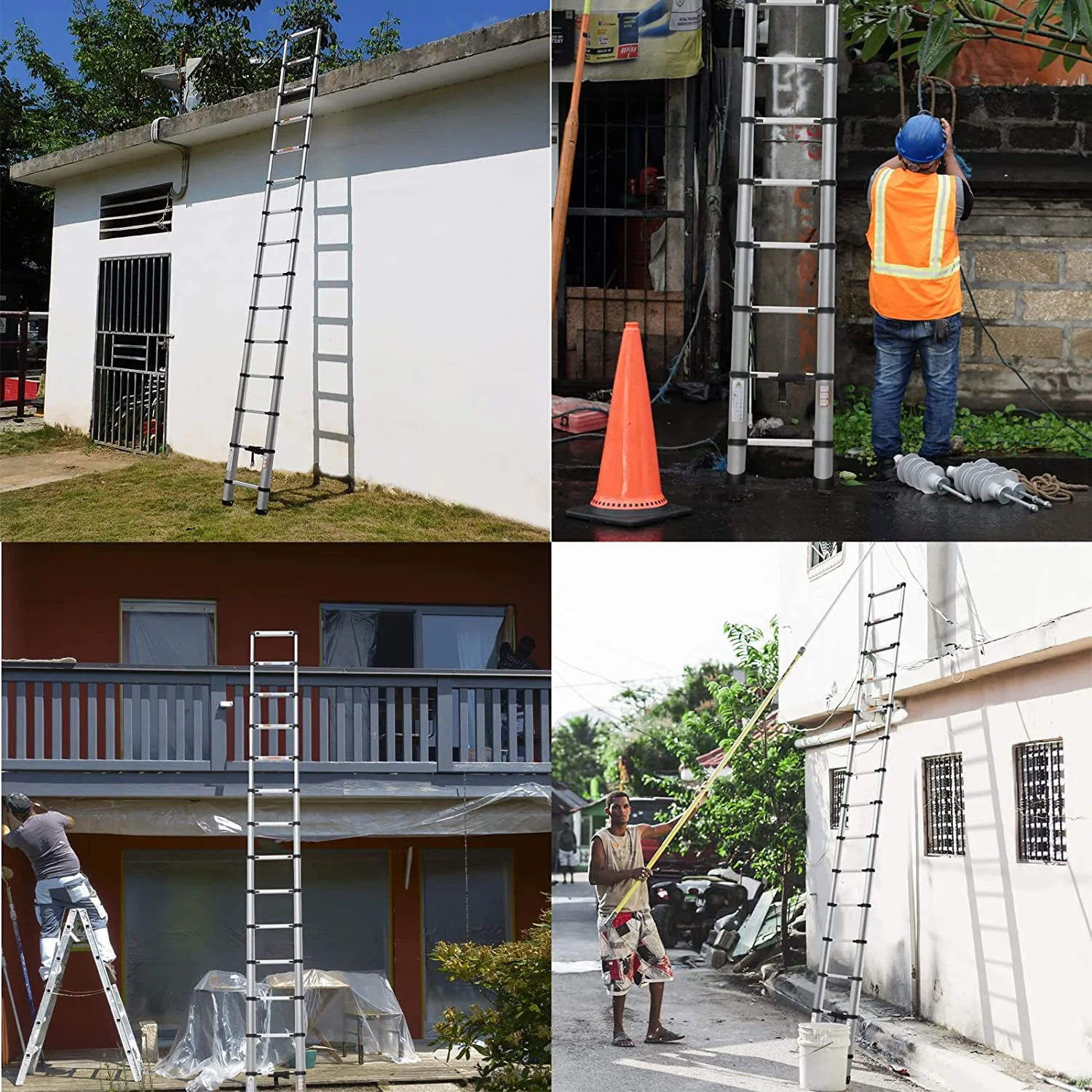 Telescoping Ladder, 14.4 FT Aluminum Lightweight Extension Ladder, Telescopic Ladders for Outdoor Indoor Use, Multi-Purpose Ladder for Household Daily or Hobbies, Heavy Duty 330 Pound
