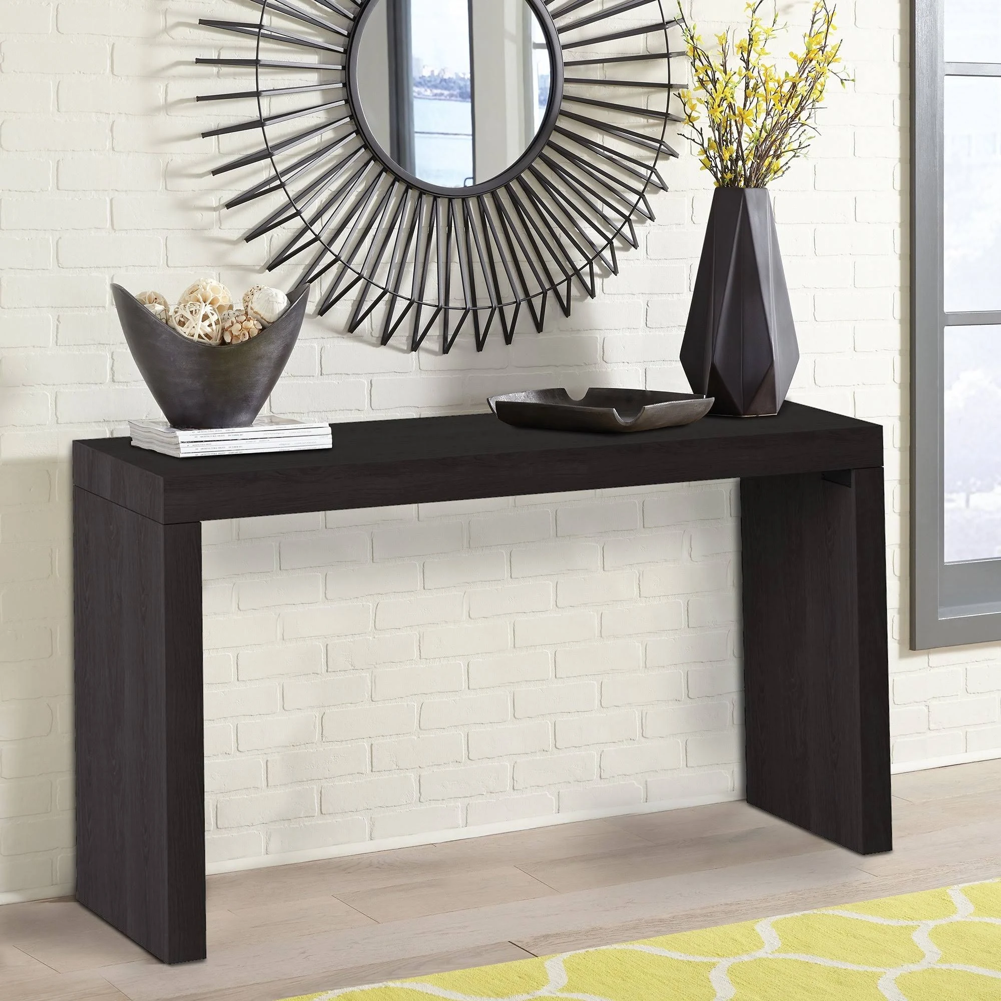 Carbon Loft Dillon Black Wood Grain Veneer Console Table
