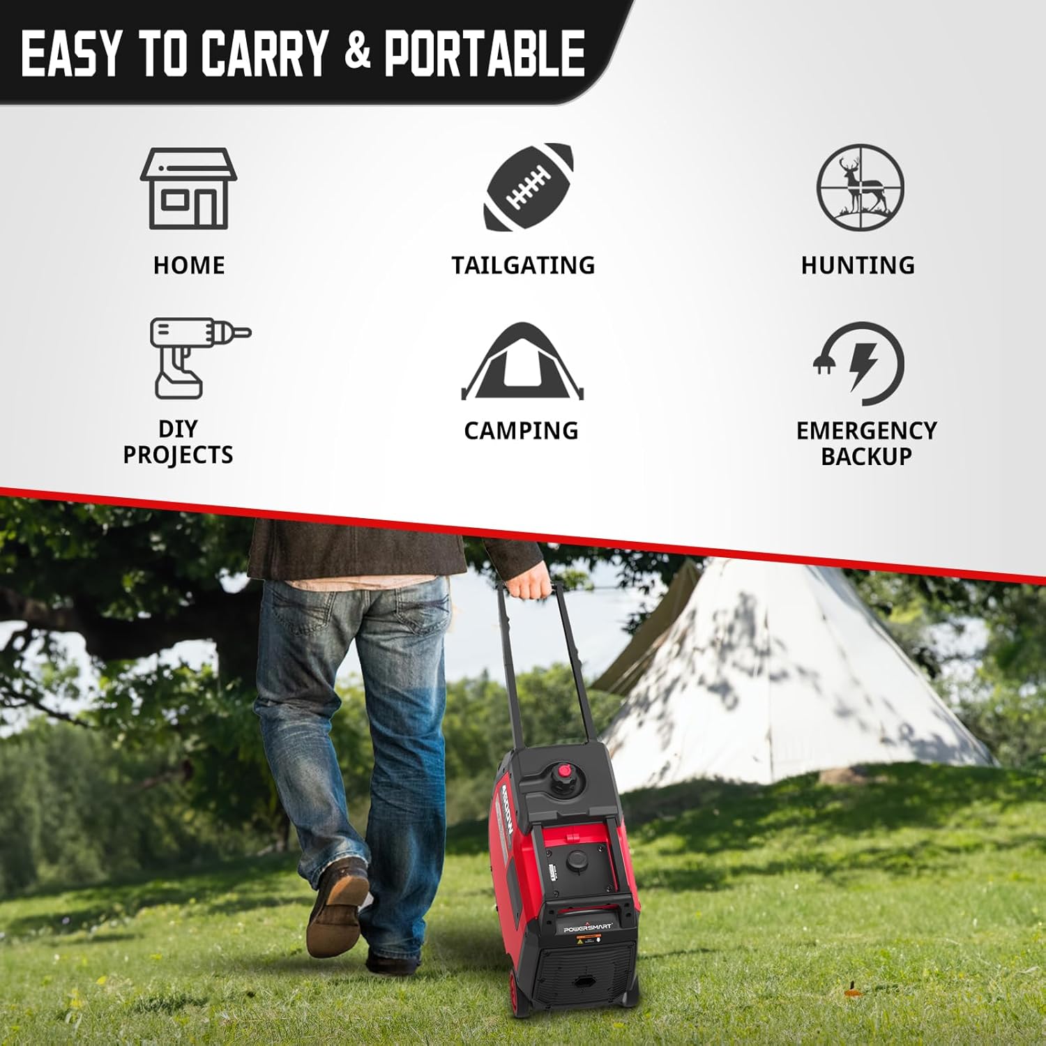 PowerSmart Super Quiet 4500-Watt Portable Inverter Generator with CO Sensor, Electric Start, Gas Powered, RV Ready, Wheel Handle Kit, Parallel Capable, Engine Oil Included, CARB Compliant