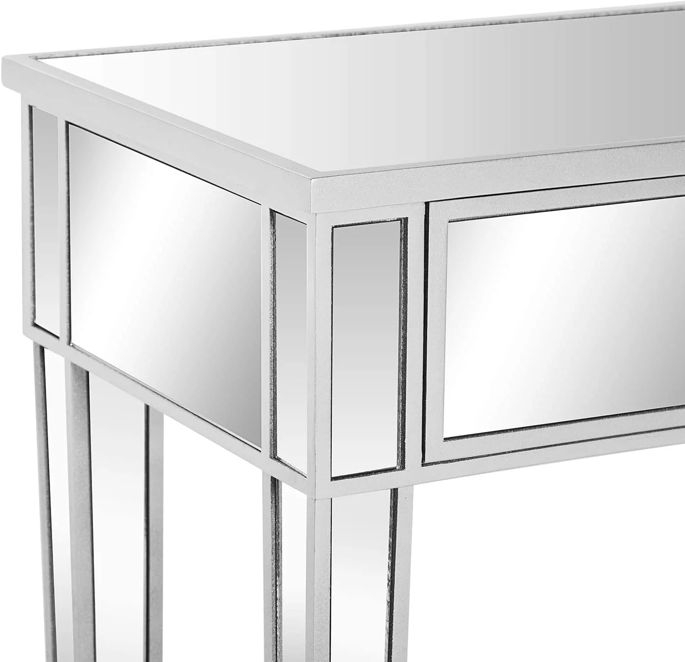 VINGLI Mirrored Console Table with 2 Drawers Mirrored Desk for Entryway Silver Vanity Table for Bedroom Modern Sofa Table