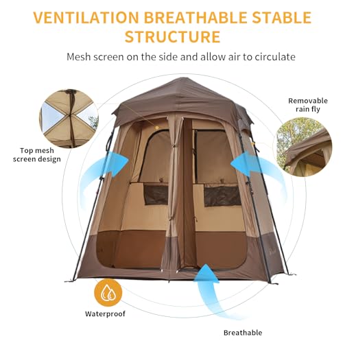 Quick Open Automatic Camping Shower Tent Oversized Space Privacy Tent Portable Outdoor Shower Tent Camping with Floor Replacement Tent Changing Room Easy Setup Shower Privacy Shelter 2 Rooms