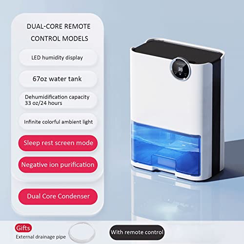 Room Dehumidifiers for Bedroom, Basement Dehumidifier with Drain Hose, Tank Capacity 67 Oz, Dehumidifiers for Home Small Room