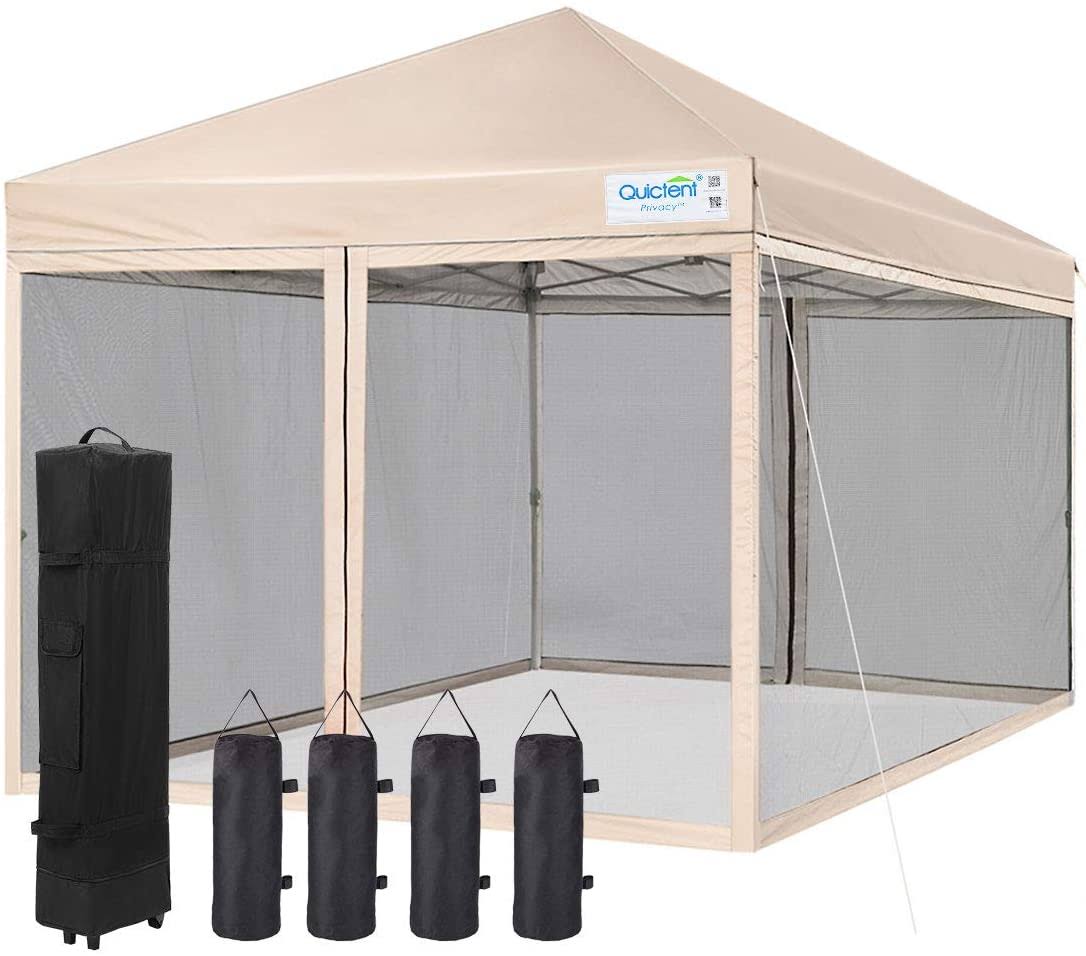 Quictent 8&x8& Pop Up Canopy with Netting (3 Colors ) Tan